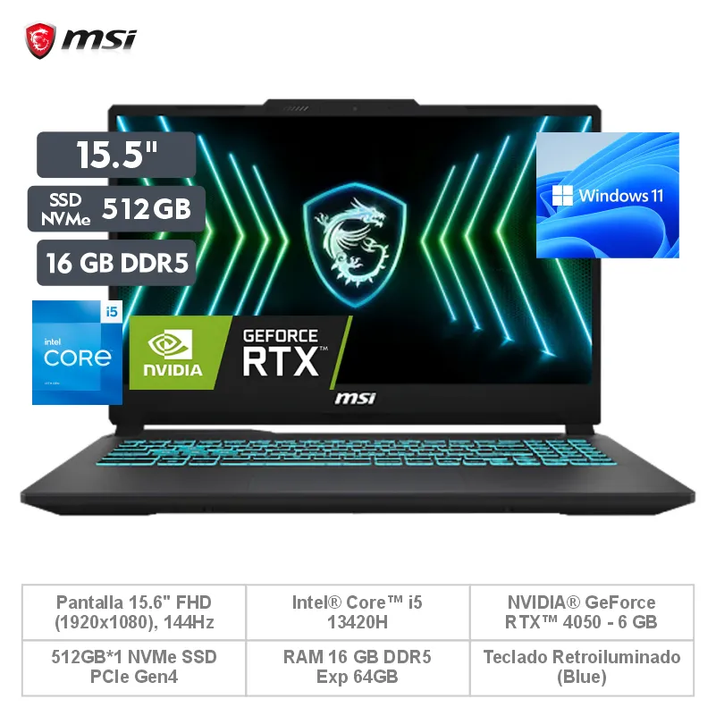 [LPMI5] LAPTOP CYBORG 15 - Black Edition - INTEL CORE I5 13420H - MSI